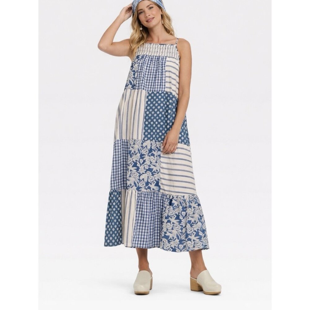 Universal Thread Womens Blue Patchwork Smocked Ma… - image 1